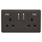 Trendi 2 Gang Artistic Modern Glossy 13 Amp 2 x 3.1mA USB Switched Plug Socket Dark Brown