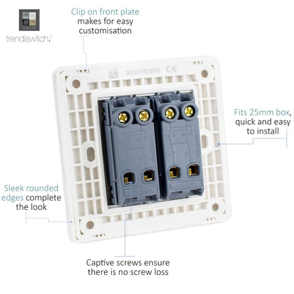 Trendi 2 Gang 3 Way Intermediate Artistic Modern Glossy 10 Amp Rocker Light Switch Piano Black