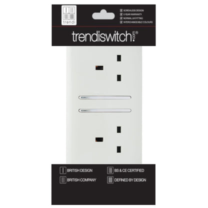 Trendi 2 Gang Artistic Modern Glossy 13 Amp Switched Plug Socket Ice White (7 Pack)