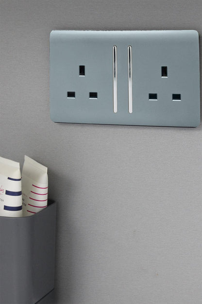 Trendi 2 Gang Artistic Modern Glossy 13 Amp Switched Plug Socket Cool Grey (7 Pack)