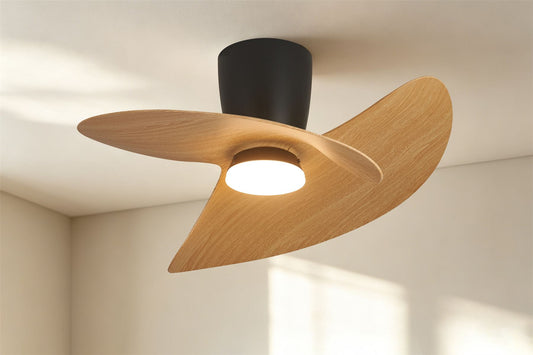 Ona 70cm 18W LED Dimmable Ceiling Light With Built-In 30W DC Fan, 3000-5000K Remote Control, 3600lm, Black/Wood, 5yrs Warranty