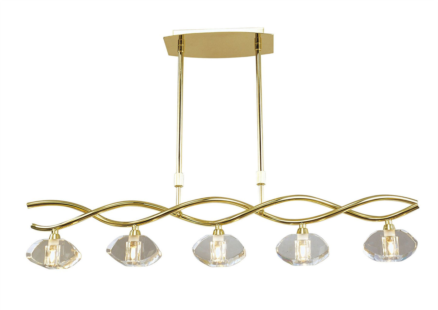 Mantra Alfa Linear Pendant 5 Light G9, Polished Brass