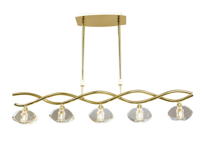Mantra Alfa Linear Pendant 5 Light G9, Polished Brass