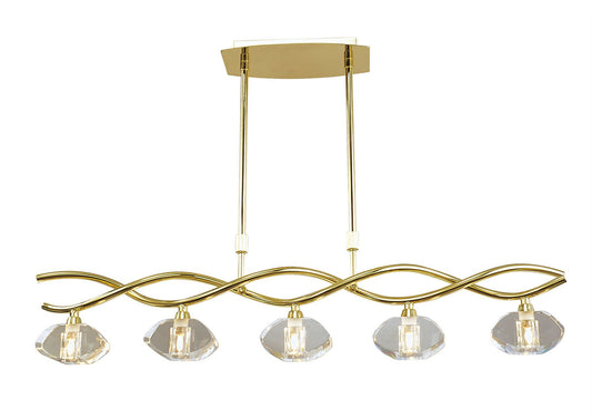 Mantra Alfa Linear Pendant 5 Light G9, Polished Brass