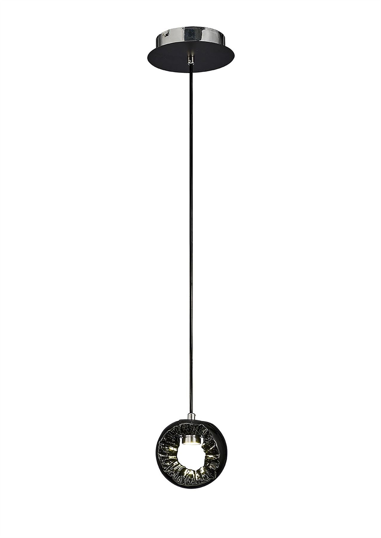 Diyas Salvio 15cm Ceramic Round Sculpture  1 x 3W LED 4200K Chrome/Black, 3yrs Warranty Ceiling Pendant Light Fitting