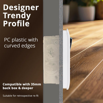 Trendi 2 Gang Artistic Modern 13 Amp Switched Plug Socket White ART-SKT213LWH