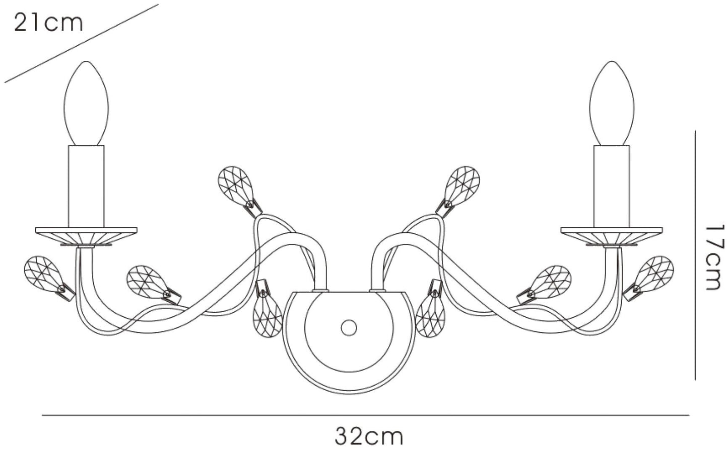 Diyas Willow Wall Light WITHOUT SHADE 2 Light E14 Antique Brass/Crystal