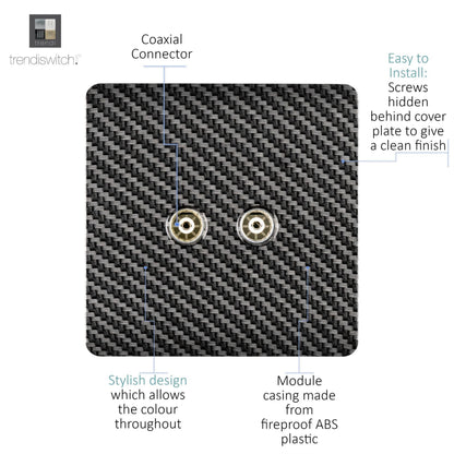 Trendi Switch 2 Gang Female Co-Axial Modern Designer Television Socket in Carbon Fibre