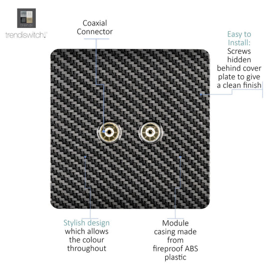 Trendi Switch 2 Gang Female Co-Axial Modern Designer Television Socket in Carbon Fibre