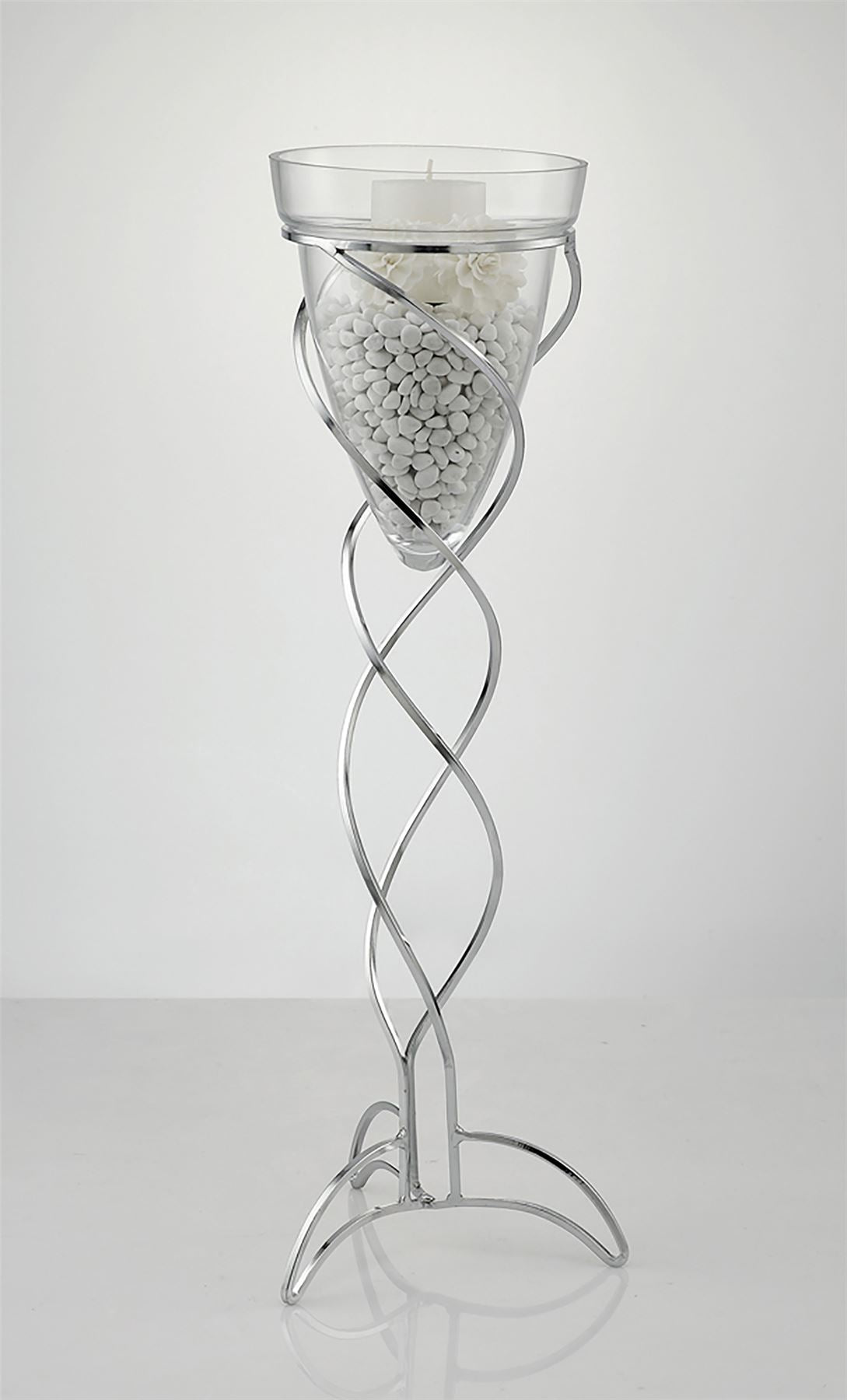 Diyas Home (DH) Tessa Cone Candle Holder 70Cm Polished Chrome/Clear Glass Art
