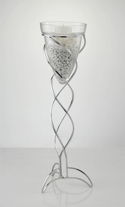 Diyas Home (DH) Tessa Cone Candle Holder 70Cm Polished Chrome/Clear Glass Art