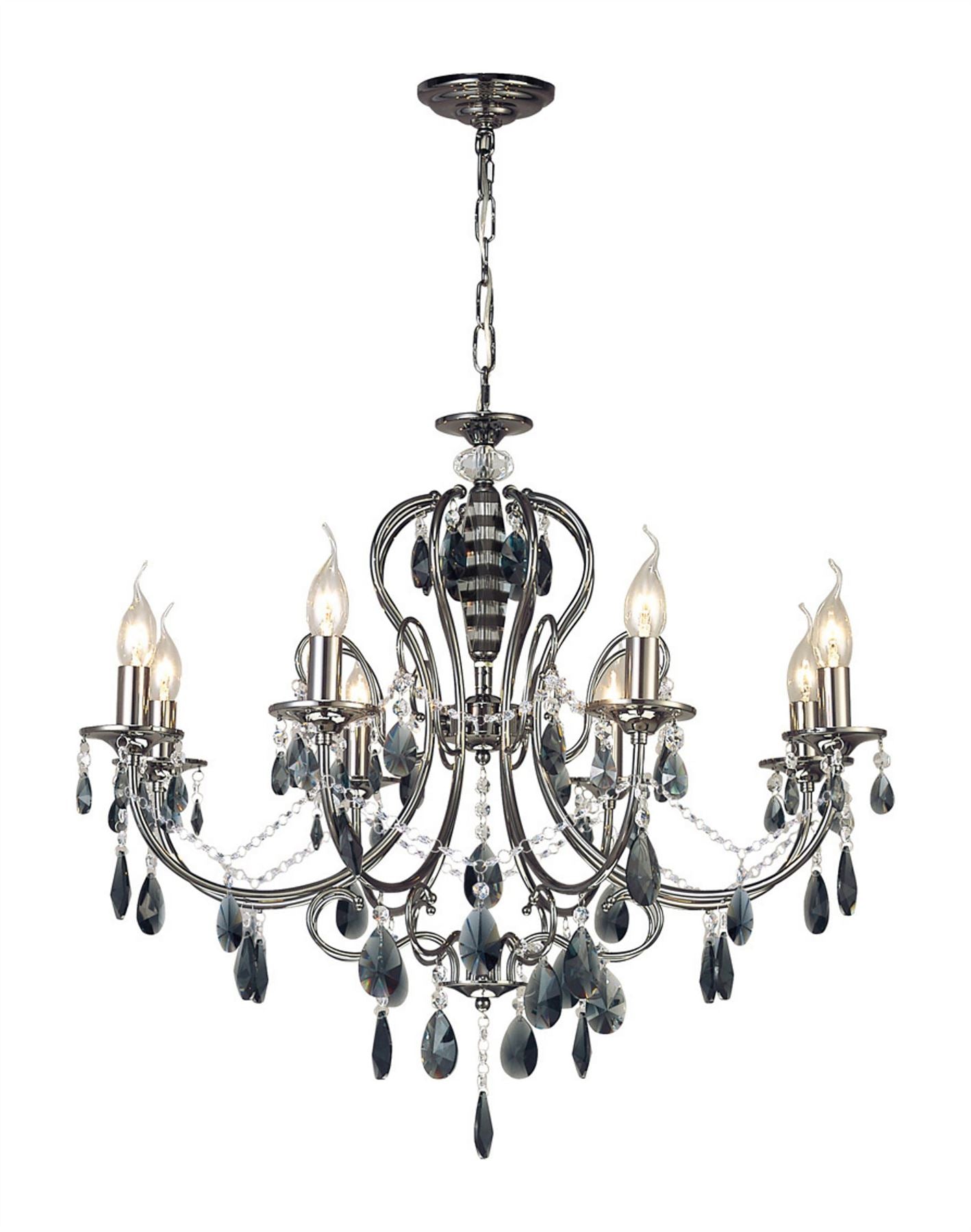 Diyas Luna 77cm Crystal  8 Light E14 Black Chrome/Crystal Ceiling Light Fitting