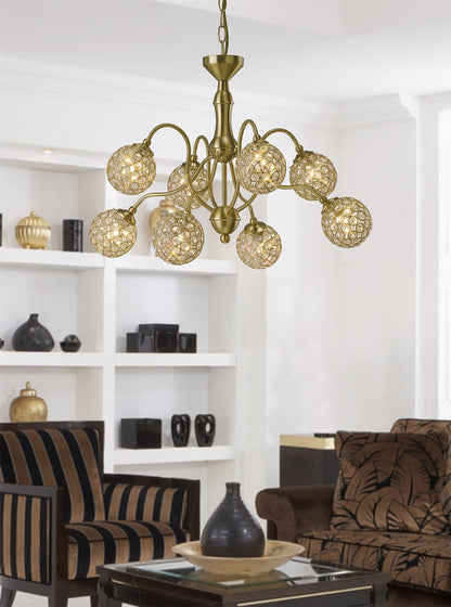 Diyas Apollo  8 Light G9 Satin Brass/Crystal Ceiling Pendant Light Fitting