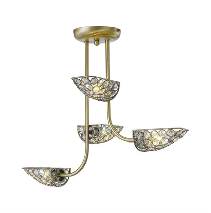 Diyas Ashton Semi  4 Light G9 Antique Brass/Crystal Ceiling Light Fitting