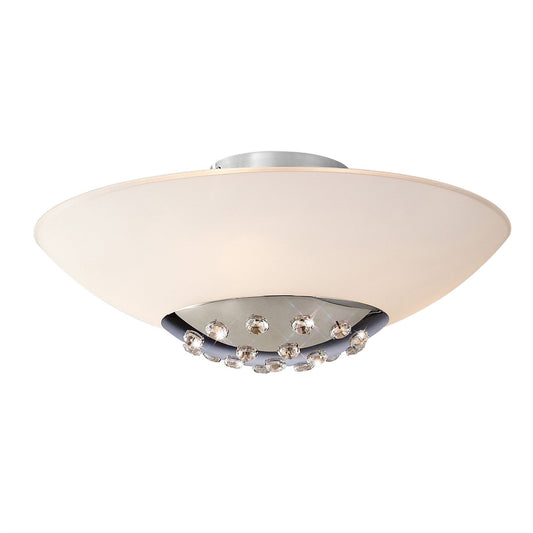 Diyas Amada 45cm Flush  6 Light G9, Polished Chrome/Opal White Glass Ceiling Light Fitting