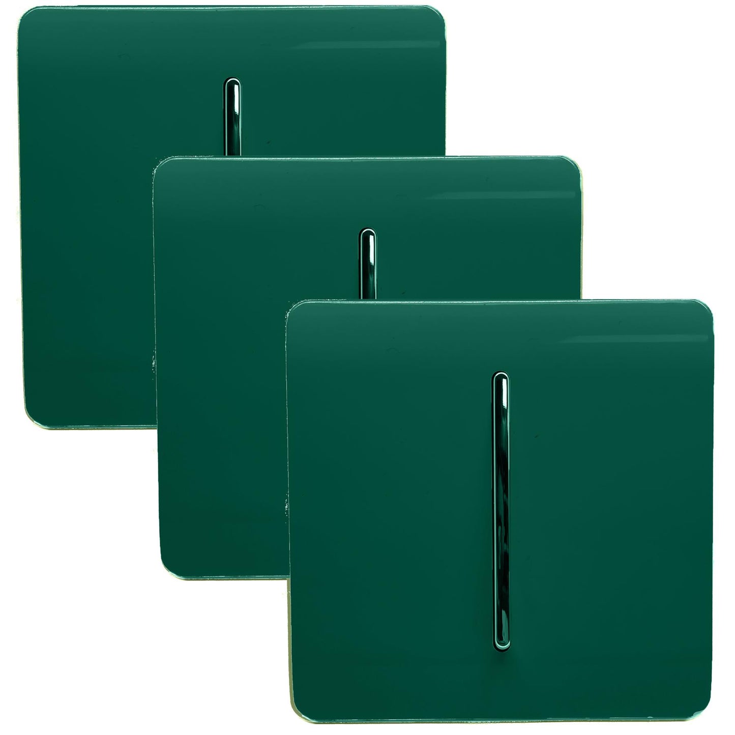 Trendi 1 Gang 2 Way 240V Screwless Artistic Modern Glossy 10 Amp Chrome Rocker Electrical Wall Light Switch in Dark Green (3 pack)