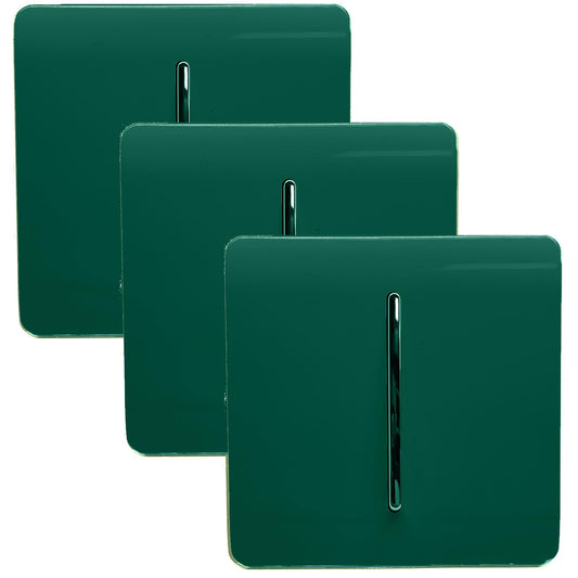 Trendi 1 Gang 2 Way 240V Screwless Artistic Modern Glossy 10 Amp Chrome Rocker Electrical Wall Light Switch in Dark Green (3 pack)