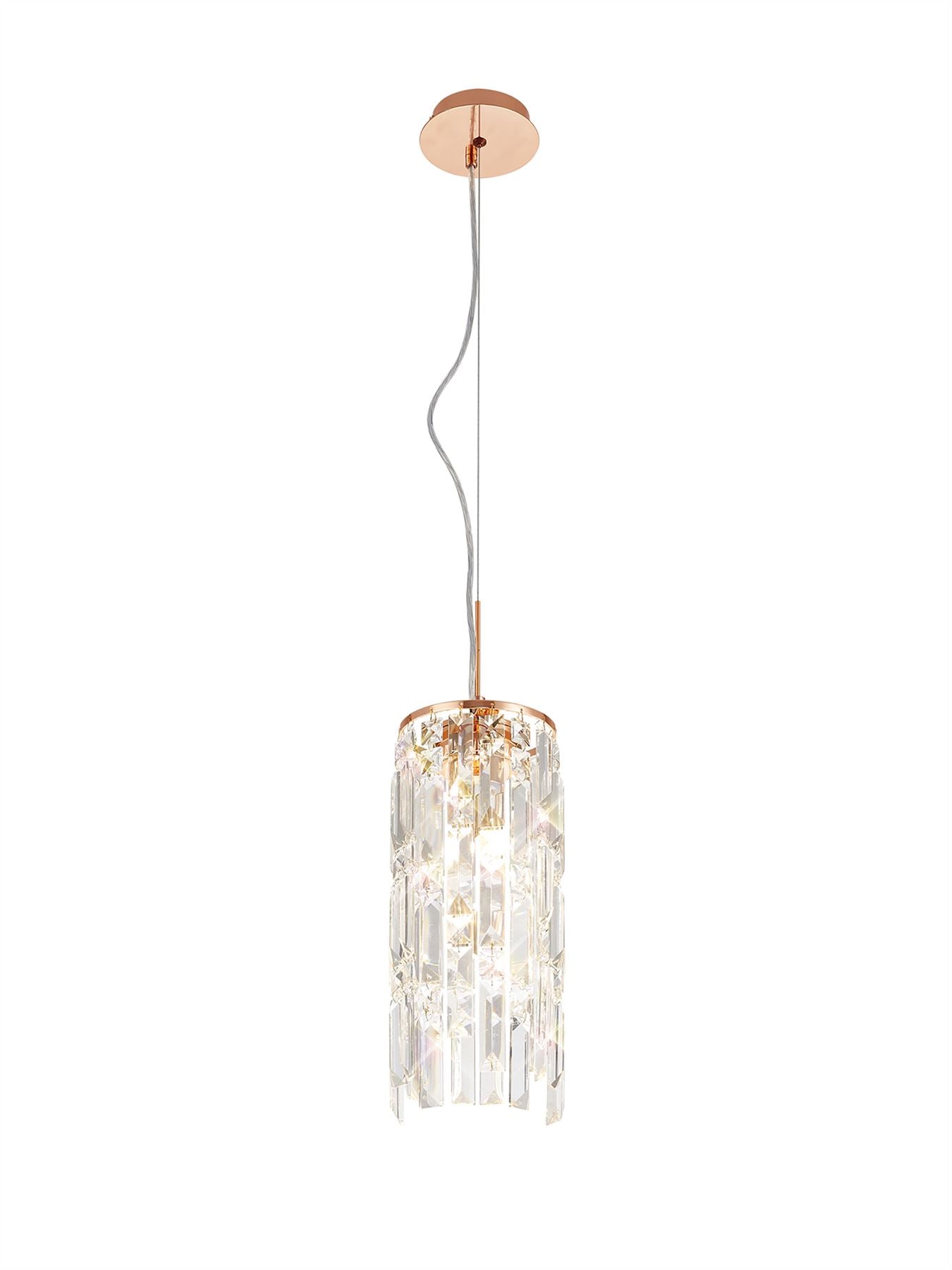 Diyas Maddison 15cm  Cylinder 2 Light G9 Rose Gold/Crystal Ceiling Pendant Light Fitting