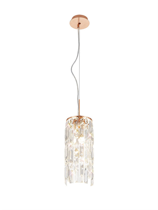 Diyas Maddison 15cm  Cylinder 2 Light G9 Rose Gold/Crystal Ceiling Pendant Light Fitting