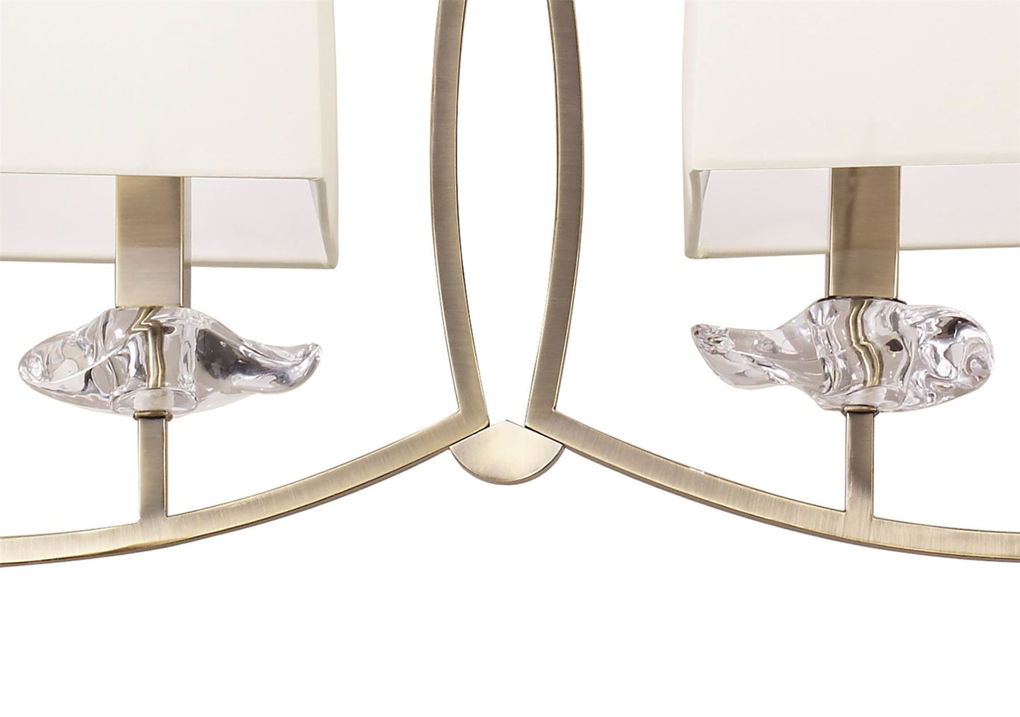 Mantra Akira Linear Pendant 2 Arm 6 Light E14, Antique Brass with Cream Shades