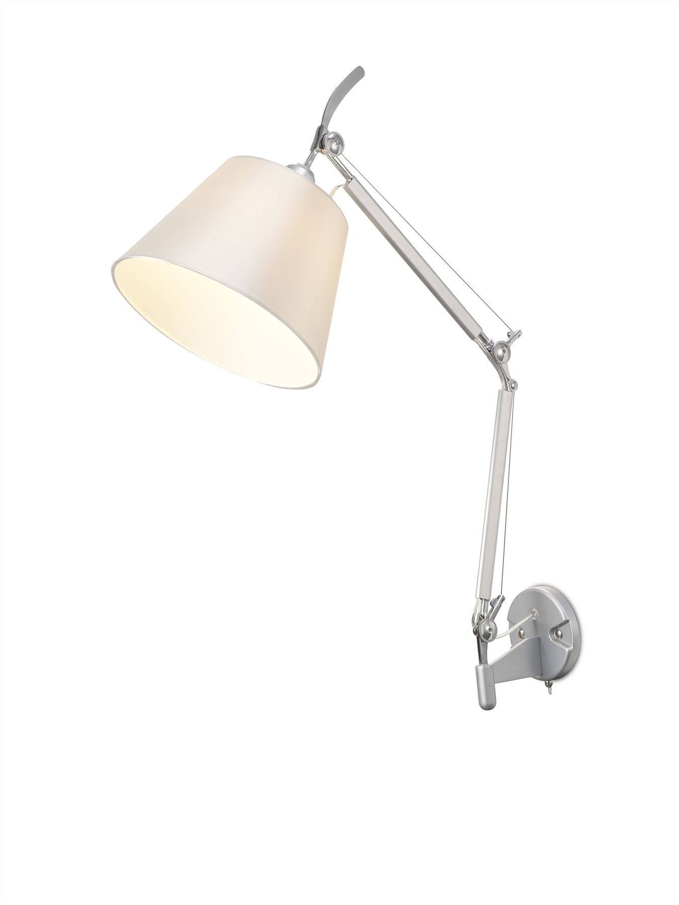 Deco Karis Adjustable Switched Wall Light 1 Light E27 Silver/Polished Chrome c/w Cream Pearl Shade