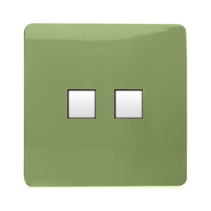 Trendi 2 Gang RJ45 Cat 6 PC Ethernet & Modern Designer Telephone Slave Sockets in Moss Green