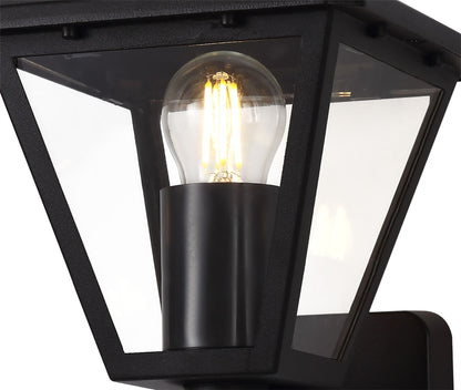 Deco Luqi Upward Wall Light, 1 x E27, IP44, Black/Clear Glass, 2yrs Warranty