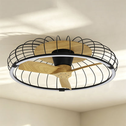 Nature 79cm 75W LED Dimmable Ceiling Light With Built-In 30W DC Reversible Fan, Black/Wood Finish c/w Remote & APP Control, 5000lm