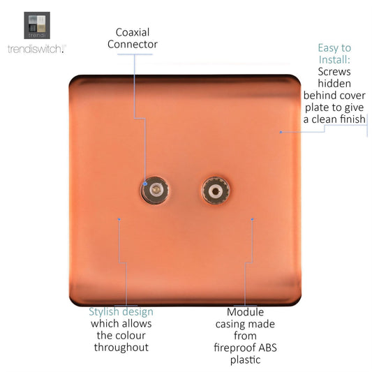 Trendi Artistic Modern Glossy Tactile 2 Gang TV Socket Copper