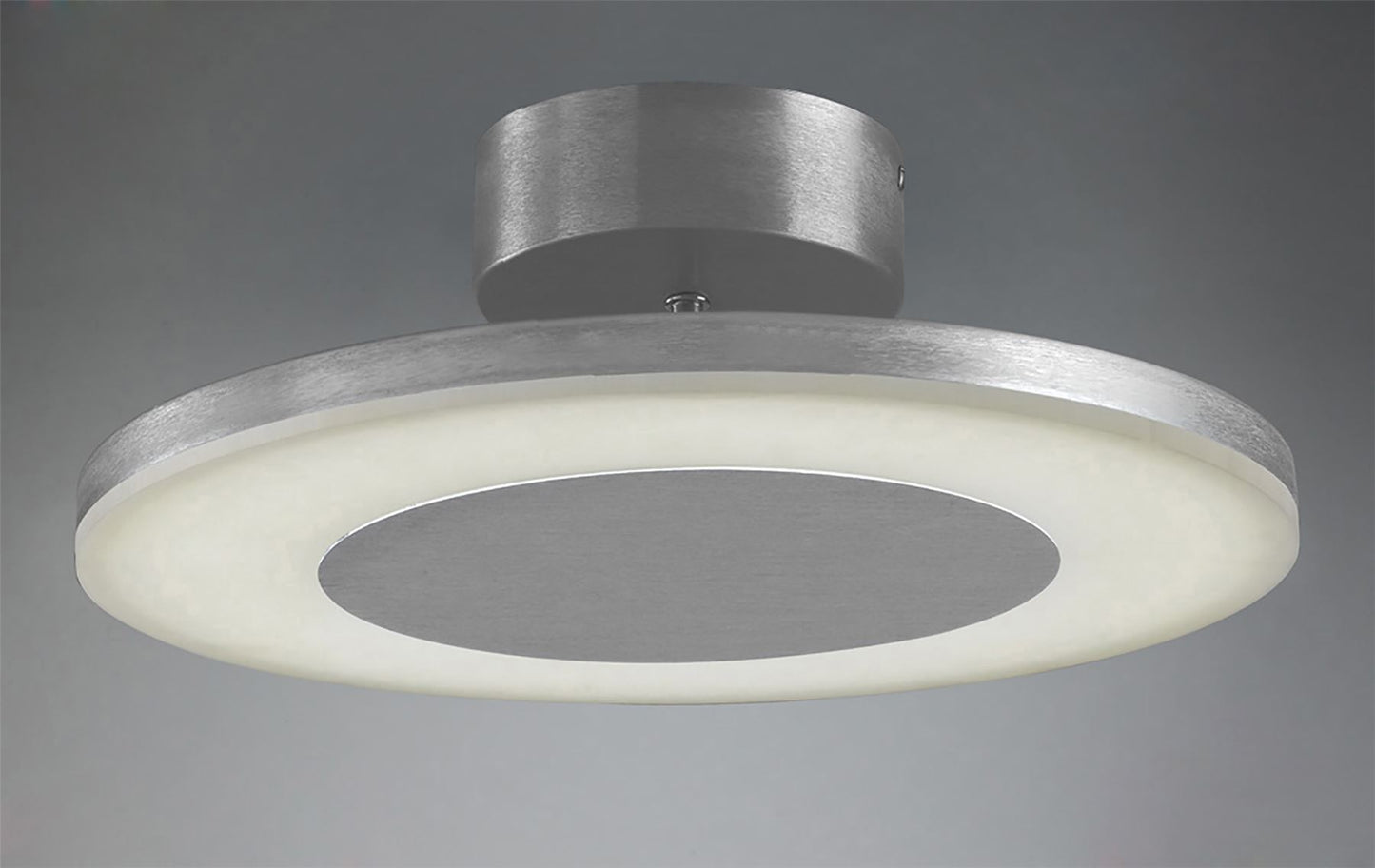 Mantra Hemisferic 36cm Ceiling 1 X 28W LED Round 3000K, 1800lm, Satin Aluminium/Frosted Acrylic, 3yrs Warranty Ceiling