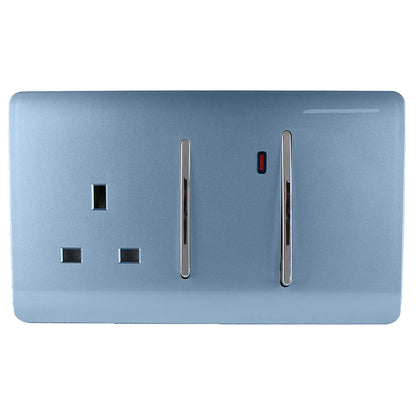 Trendi Artistic Modern Glossy 45 A Cooker Switch & Plug Socket Inc Neon Insert Sky