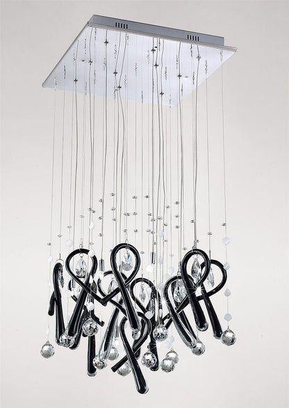 Diyas Class  Square 10 Light G4 Polished Chrome/Black Glass/Crystal, NOT LED/CFL Compatible Ceiling Pendant Light Fitting