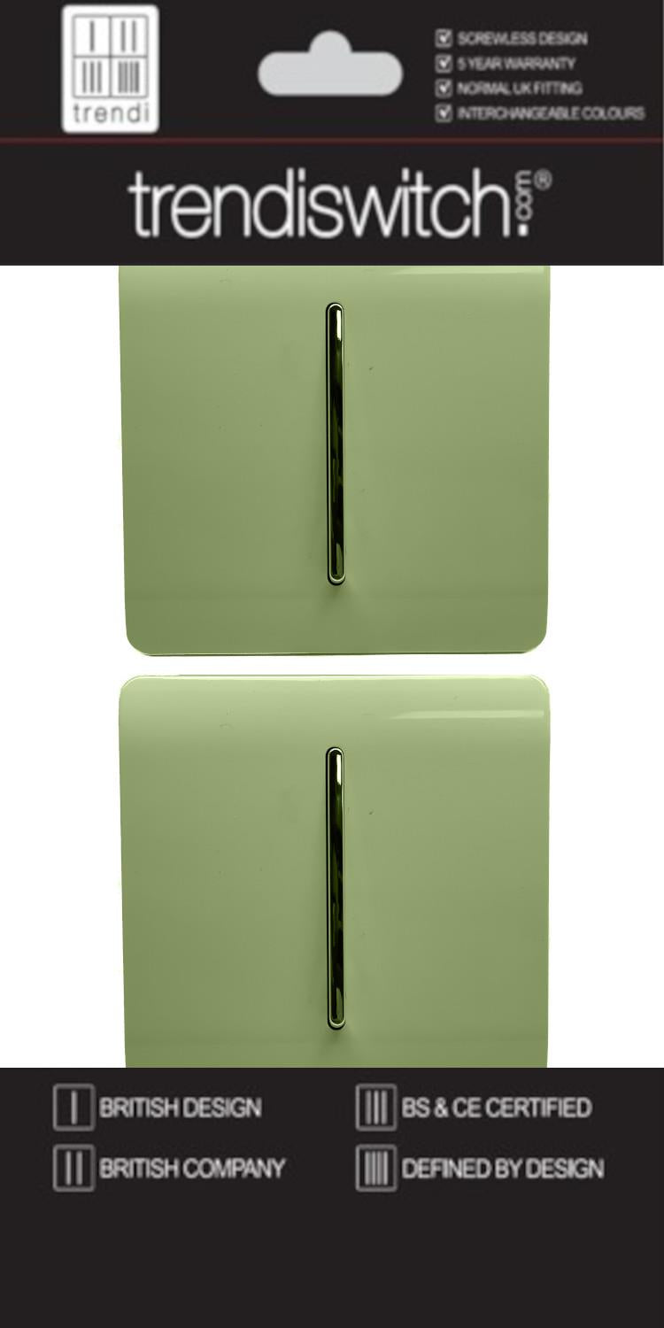 Trendi 1 Gang 2 Way 240V Screwless Artistic Modern Glossy 10 Amp Chrome Rocker Electrical Wall Light Switch in Moss Green (2 pack)