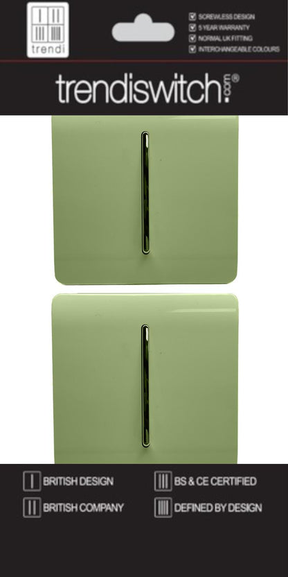 Trendi 1 Gang 2 Way 240V Screwless Artistic Modern Glossy 10 Amp Chrome Rocker Electrical Wall Light Switch in Moss Green (2 pack)