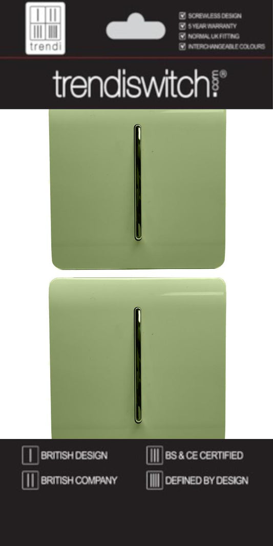 Trendi 1 Gang 2 Way 240V Screwless Artistic Modern Glossy 10 Amp Chrome Rocker Electrical Wall Light Switch in Moss Green (2 pack)