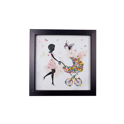 Diyas Home Crystal Wall Art (DH) Bambino Mother with Pram, Black Frame Pink Crystal Framed