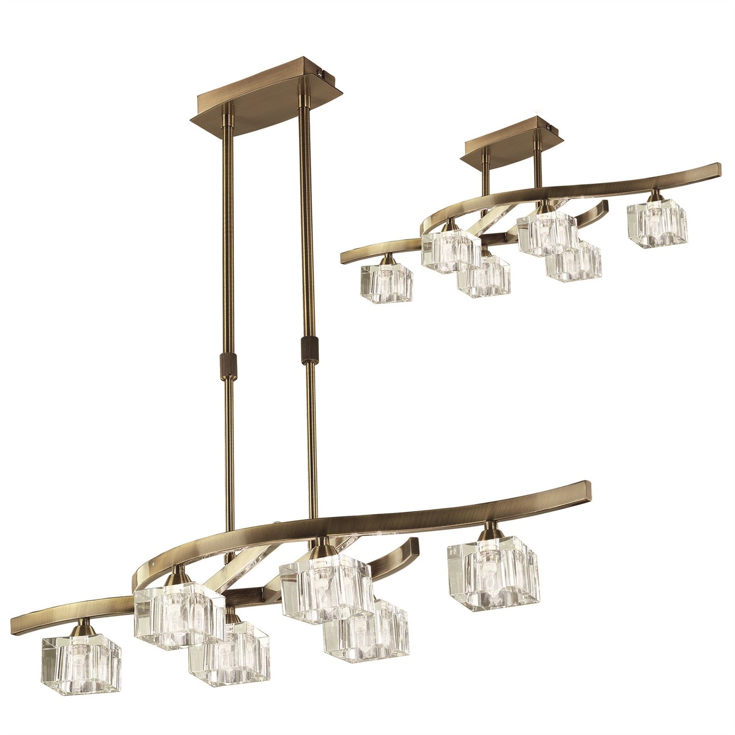 Mantra Cuadrax Rectangular Telescopic Semi Flush 6 Light G9, Antique Brass