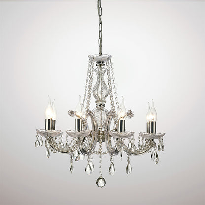 Deco Gabrielle Chandelier with Acrylic Sconce & Glass Crystal Droplets 8 Light E14 Polished Chrome Finish