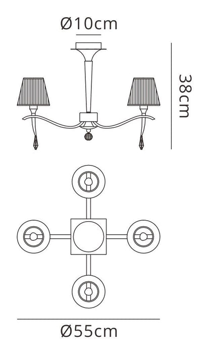 Mantra Siena 55cm Semi Flush Round 4 Light E14, Polished Brass with Amber Cream Shades and Clear Crystal