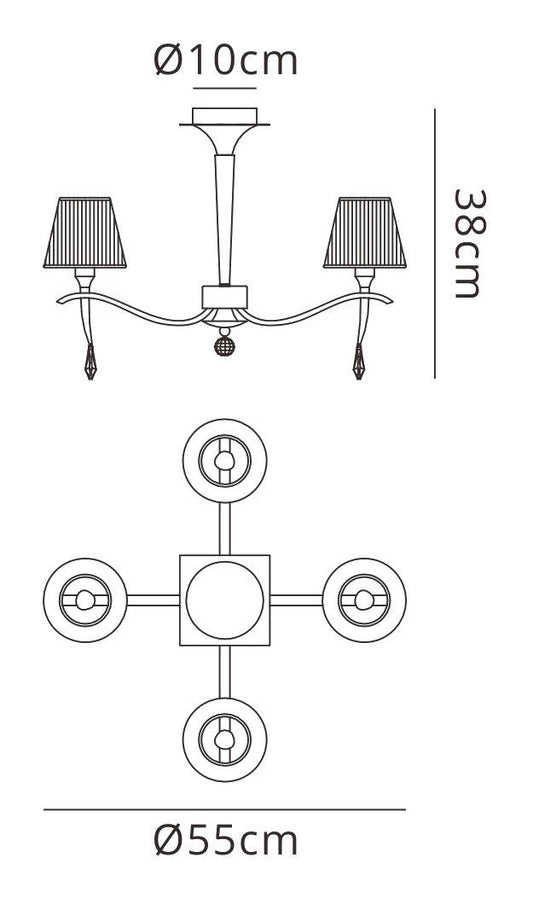 Mantra Siena 55cm Semi Flush Round 4 Light E14, Polished Brass with Amber Cream Shades and Clear Crystal
