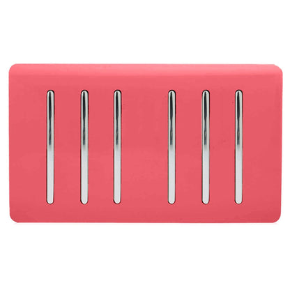 Trendi Artistic Modern Glossy 6 Gang 2 Way Rocker Double Plate Tactile Light Switch Strawberry