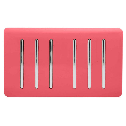 Trendi Artistic Modern Glossy 6 Gang 2 Way Rocker Double Plate Tactile Light Switch Strawberry