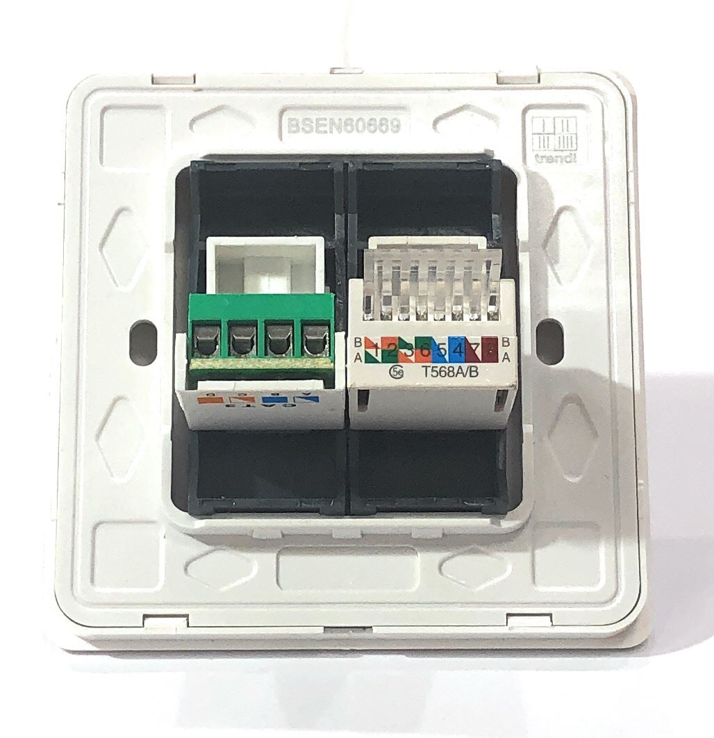 Trendi  Telephone Socket + Cat 5e & Cat 6 RJ45 PC Socket White ART-TLP+PCWH