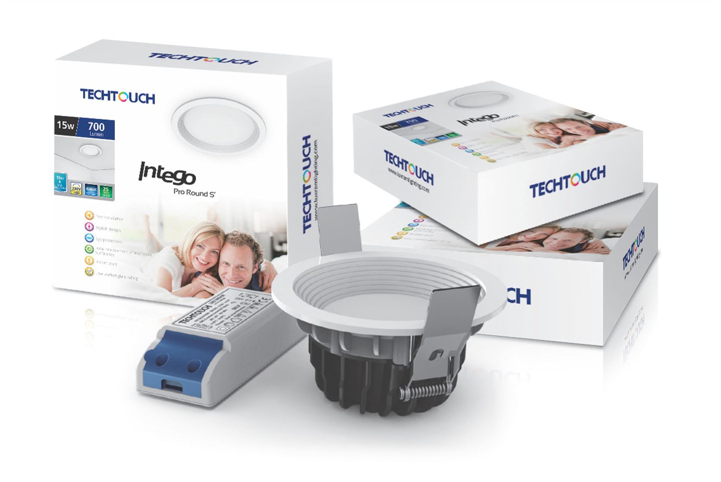 Techtouch Intego Pro Round Small 15W Warm White 700lm, Cut Out: 85mm, 3yrs Warranty Recessed