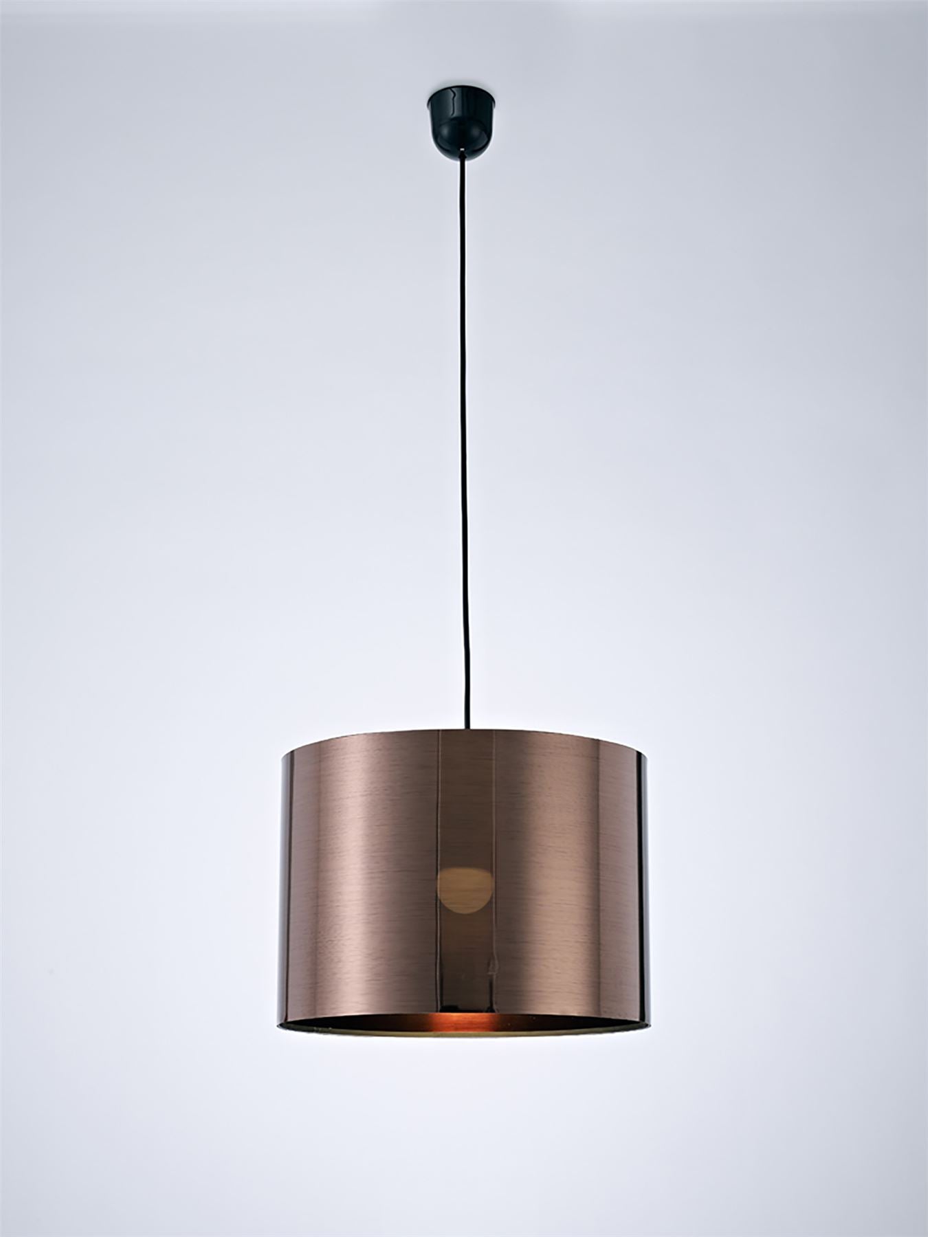 Deco Dako Black Pendant 1 Light E27 with 350 x 250mm Metallic Bronze Finish Cylinder Shade, c/w Ceiling Bracket