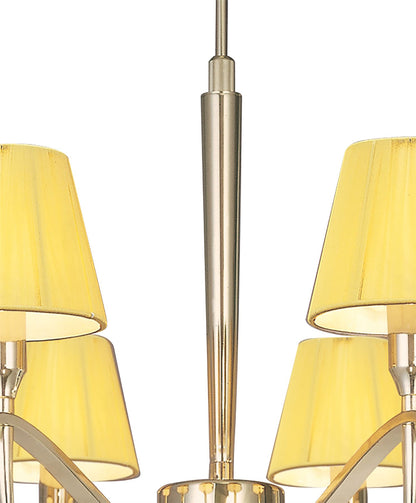 Mantra Siena 75cm Pendant Round 8 Light E14, Polished Brass with Amber Cream Shades and Clear Crystal