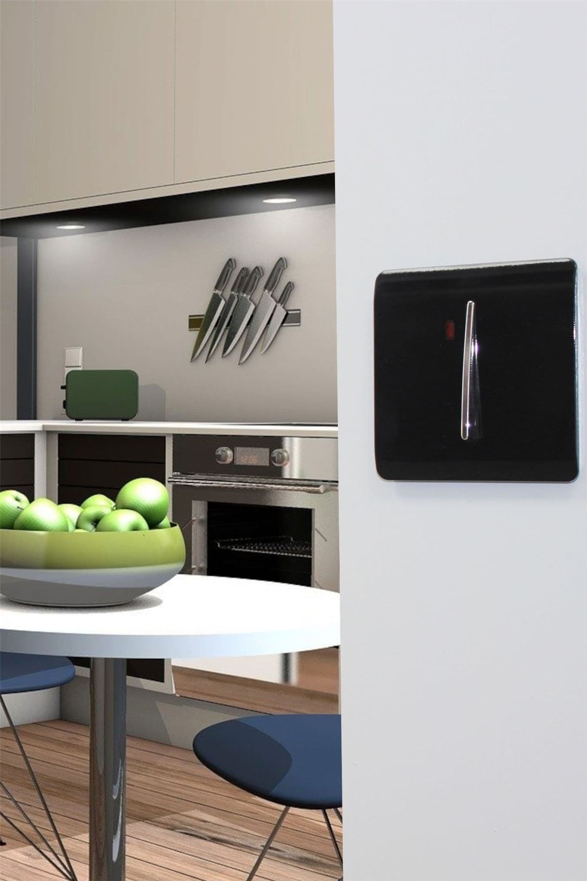 Trendi  20 A Light Switch & Neon Insert Matt Black Soft Touch - ART-WHS1STB