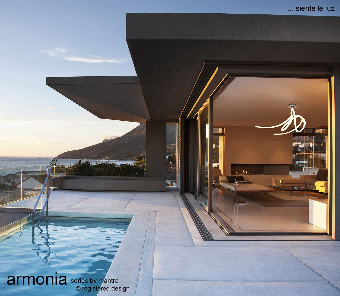 Mantra Armonia Semi Flush Large Ribbons, 60W LED, 3000K, 4500lm, Polished Chrome/Frosted Acrylic, 3yrs Warranty Ceiling