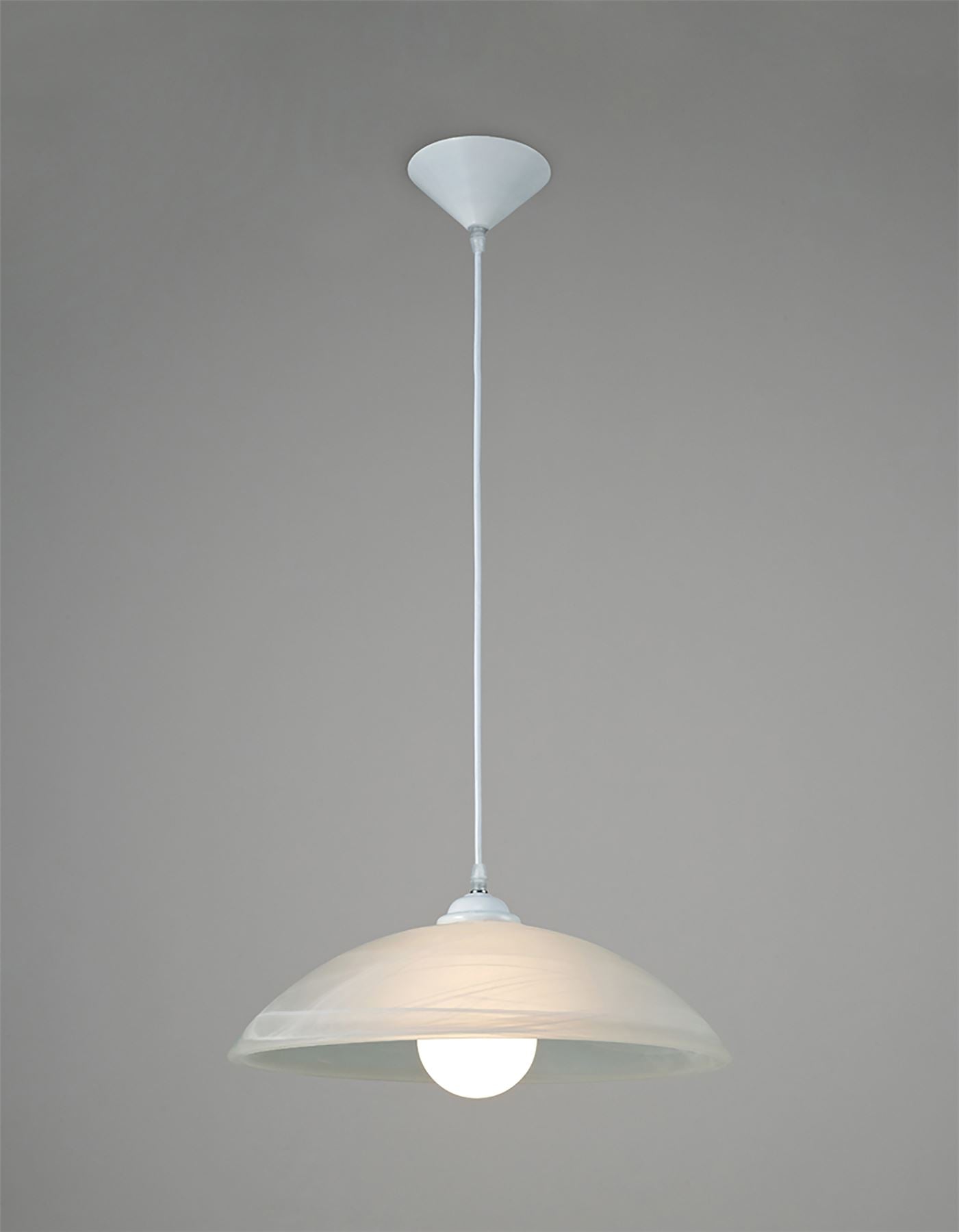 Deco Chester 1 Light E27 Pendant, Frosted Alabaster Glass with White Suspension Kit