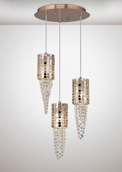 Diyas Camden 35cm  3 Light G9 Round Rose Gold/Mosaic Glass/Crystal Ceiling Pendant Light Fitting
